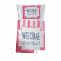 "Welcome Little One" Quilted Doll Sleeping Bag Set - Baby Doll Bedding with Pillow