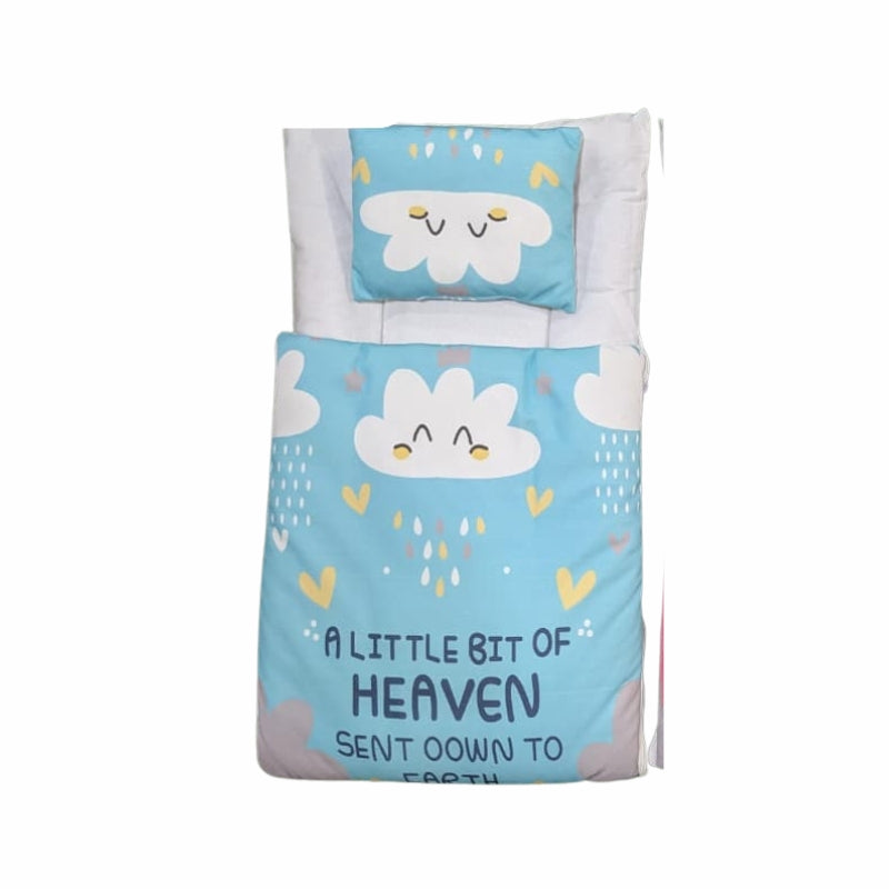 "Heaven Sent" Cloud Quilted Doll Sleeping Bag Set - Raining Hearts Bedding with Pillow