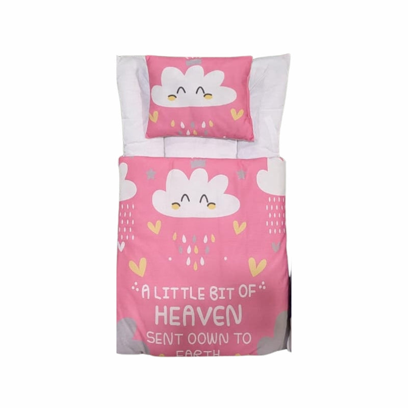 "Heaven Sent" Cloud Quilted Doll Sleeping Bag Set - Raining Hearts Bedding with Pillow