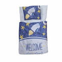 "Welcome Little One" Space Rocket Quilted Doll Sleeping Bag Set with Pillow