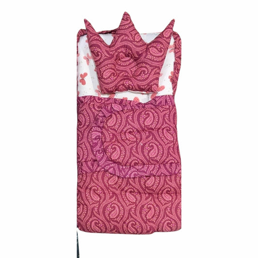Royal Crown Quilted Doll Sleeping Bag Set - Floral & Paisley Print with Crown Pillow