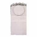 Elegant Muslin Quilted Doll Sleeping Bag Set - Lace Trim, Floral Appliqué & Round Pillow