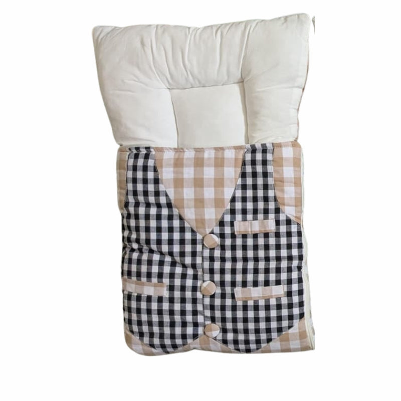 Kidzo Plaid Gingham Vest Baby Sleeping Bag - Quilted Swaddle with Padded Headrest