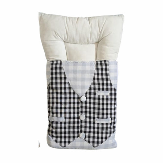 Kidzo Plaid Gingham Vest Baby Sleeping Bag - Quilted Swaddle with Padded Headrest
