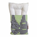 Kidzo Plaid Gingham Vest Doll Sleeping Bag - Quilted Swaddle with Padded Headrest (Green & Pink)
