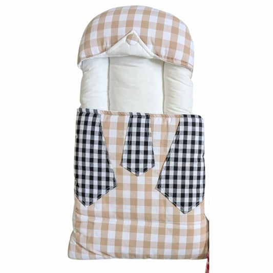 Kidzo Gingham Plaid Quilted Baby Sleeping Bag - Swaddle with Collar and Tie Accents