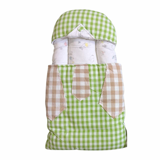 Kidzo Gingham Plaid Doll Sleeping Bag - Quilted Swaddle with Vest and Tie Accents