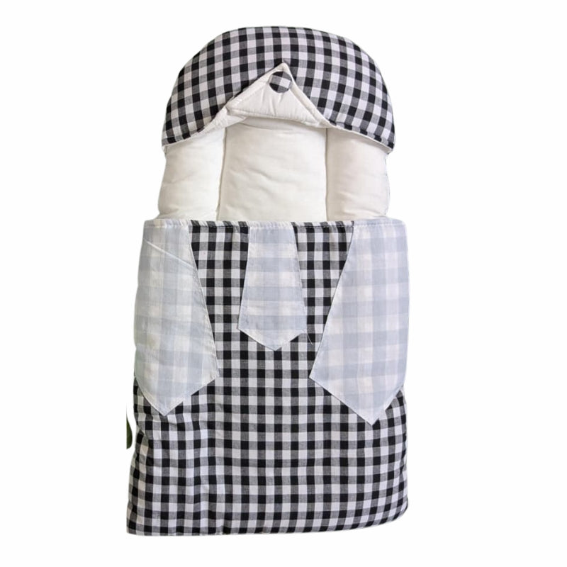 Kidzo Gingham Plaid Doll Sleeping Bag - Quilted Swaddle with Vest and Tie Accents