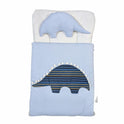 Dinosaur Appliqué Quilted Doll Sleeping Bag - Pom-Pom Trim Swaddle with Pillow