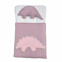 Dinosaur Appliqué Quilted Doll Sleeping Bag - Pom-Pom Trim Swaddle with Pillow