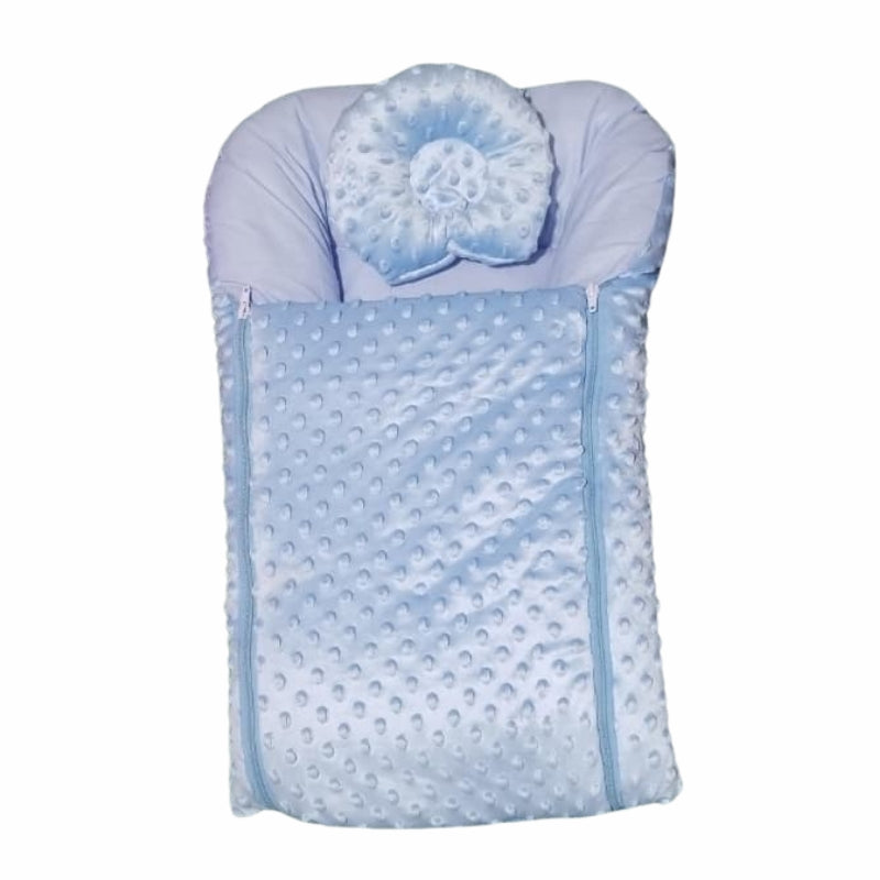 Minky Dot Zipper Doll Sleeping Bag - Plush Swaddle with Rosette Pillow