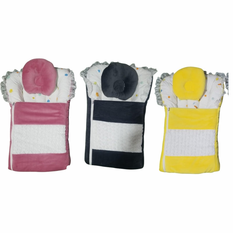 Velvet Color Block Doll Sleeping Bag - Quilted Swaddle with Round Pillow