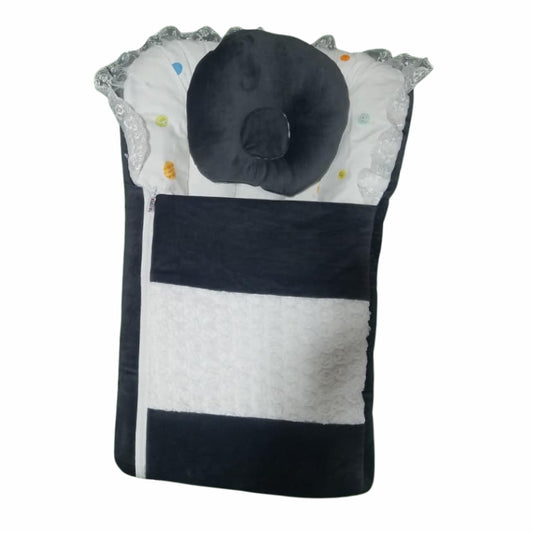 Velvet Color Block Doll Sleeping Bag - Quilted Swaddle with Round Pillow
