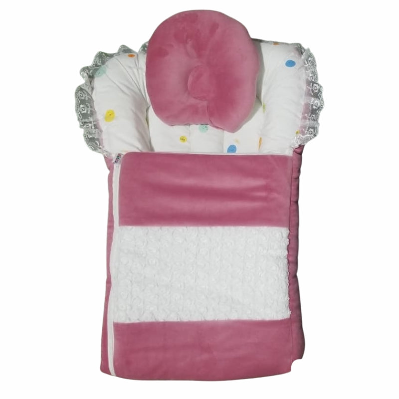 Velvet Color Block Doll Sleeping Bag - Quilted Swaddle with Round Pillow
