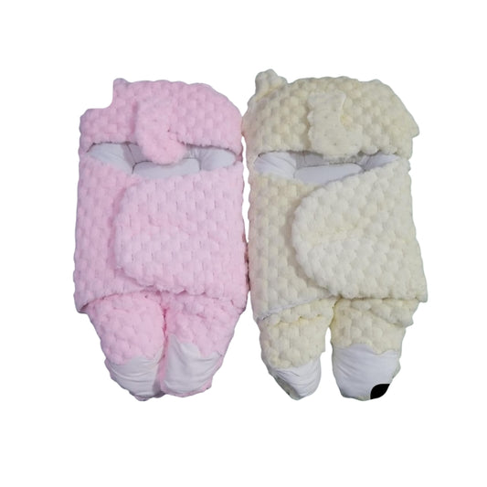 Doll Bear Paw Sleeping Sack Set - Cozy Pink & Cream Swaddle Wrap for Baby Dolls