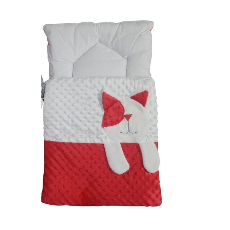 Cat Baby Sleeping Bag Set - Minky Dot Kitten Bedding Accessory (Red & Gray)