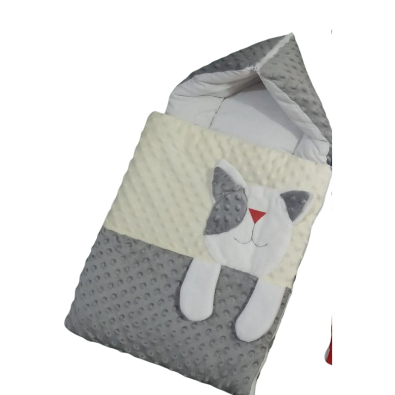 Cat Baby Sleeping Bag Set - Minky Dot Kitten Bedding Accessory (Red & Gray)
