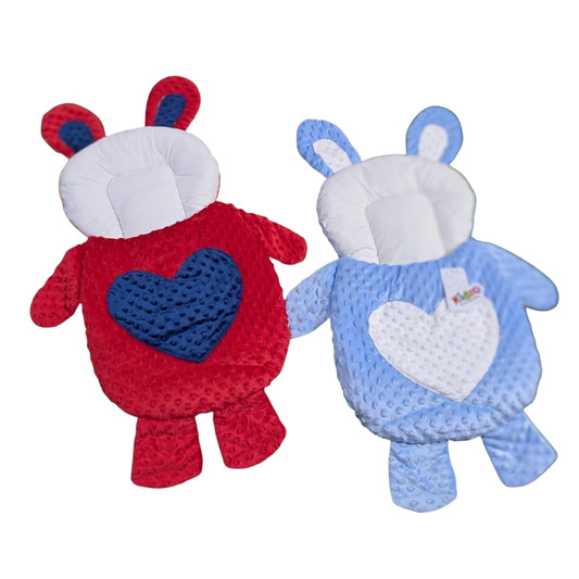 Minky Dot Rabbit Doll Sleeping Bag with Heart - Nurturing Swaddle Accessory (Red & Blue)