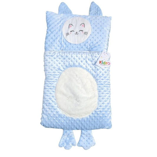 Kidzo Blue Kitten Doll Sleeping Bag - Minky Dot Cat Swaddle with Paws & Ears