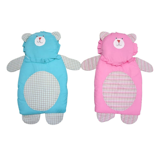 Adorable Lion Doll Sleeping Bag - Quilted Plaid and Plush Animal Swaddle (Pink & Blue)