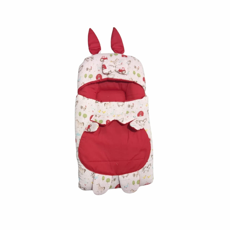 Quilted Rabbit Ear Doll Sleeping Bag - Farm Print & Geometric Pattern Swaddle