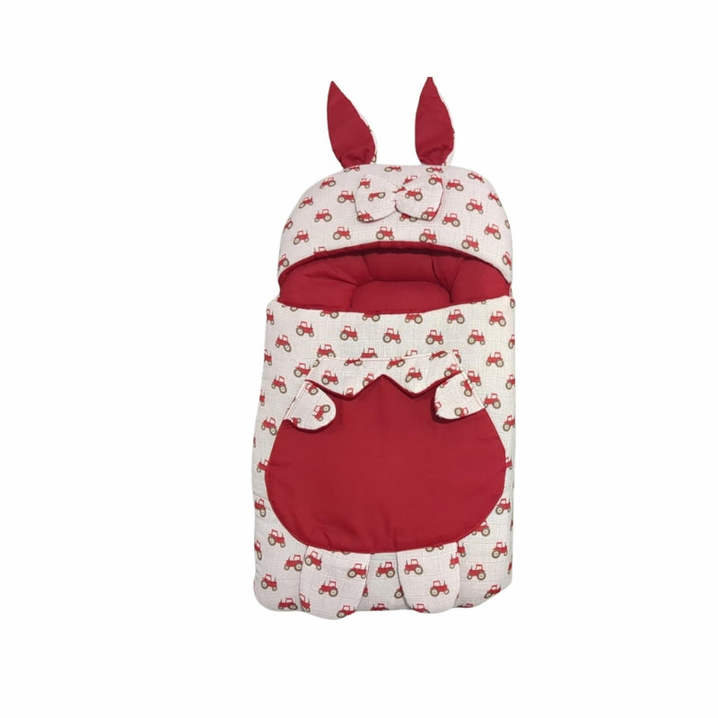 Quilted Rabbit Ear Doll Sleeping Bag - Tractor Farm & Blue Gingham Print Swaddle