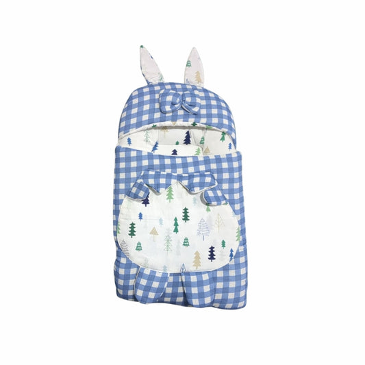 Quilted Rabbit Ear Doll Sleeping Bag - Tractor Farm & Blue Gingham Print Swaddle