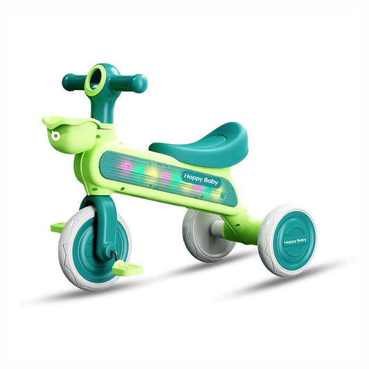 3-in-1 Toddler Tricycle & Balance Bike - Happy Baby Ride-On Toy with Lights (Green/Teal)