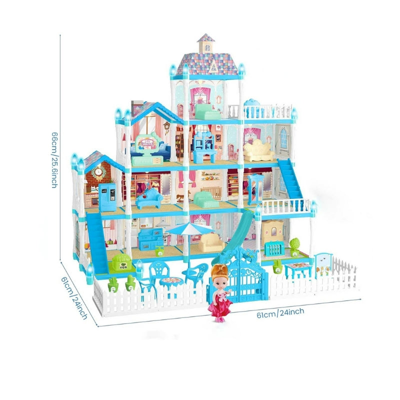 Dollhouse for Girls with Light - 12 Rooms Big Doll House, DIY House with 285PCS Playhouse Accessories, Gift for Girl