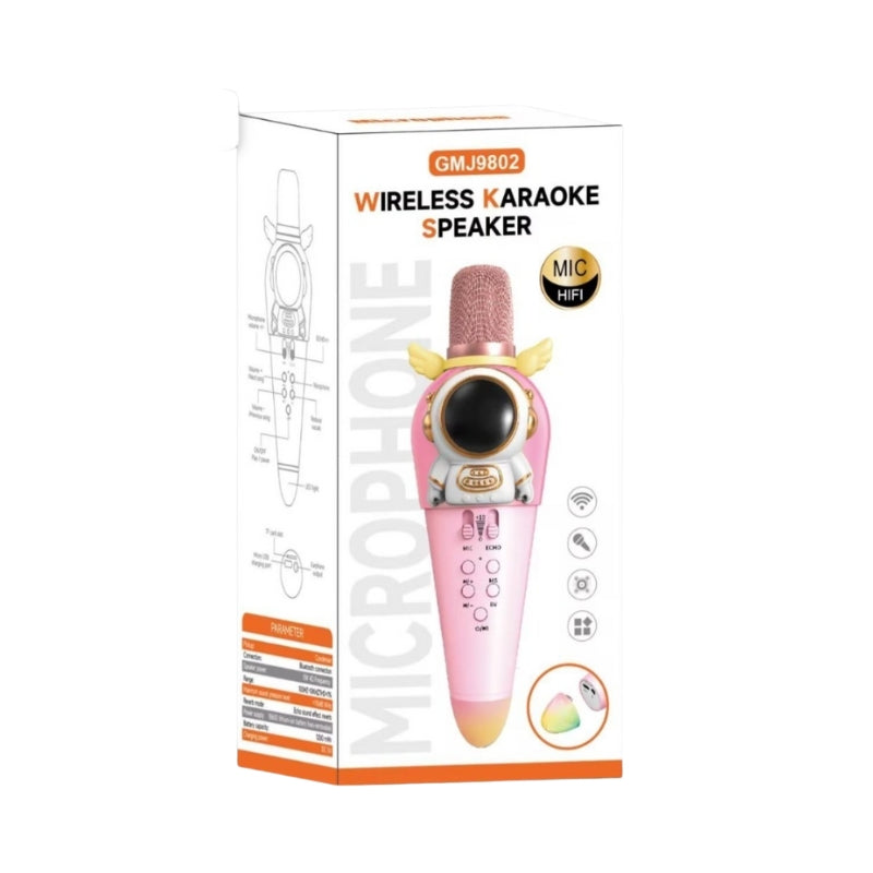 Astronaut Wireless Karaoke Microphone GMJ9802 | Bluetooth Speaker for Kids | Rechargeable Hi-Fi Mic