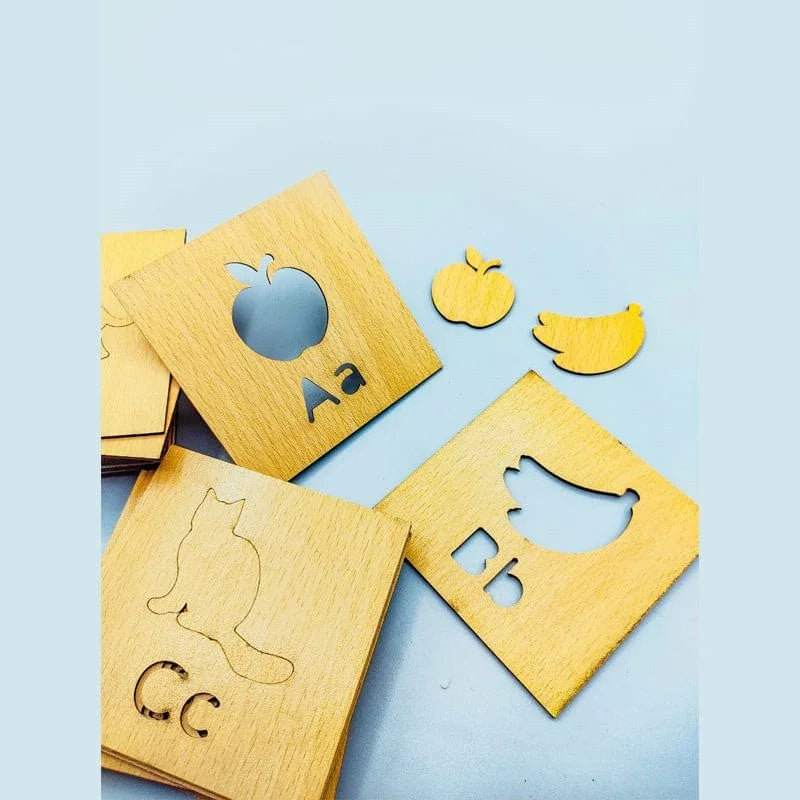 DIY Kids Wooden Stencils Drawing Kit - 24 Piece  (Alphabet  stencils set)