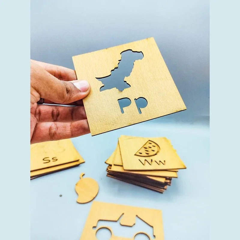 DIY Kids Wooden Stencils Drawing Kit - 24 Piece  (Alphabet  stencils set)