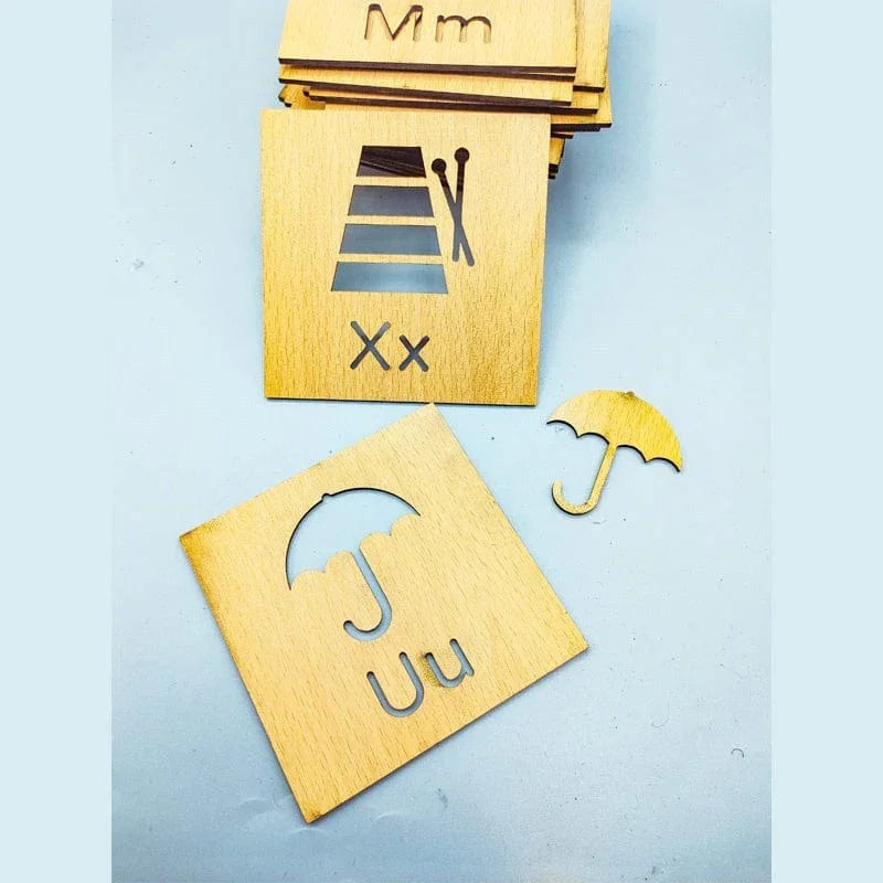 DIY Kids Wooden Stencils Drawing Kit - 24 Piece  (Alphabet  stencils set)