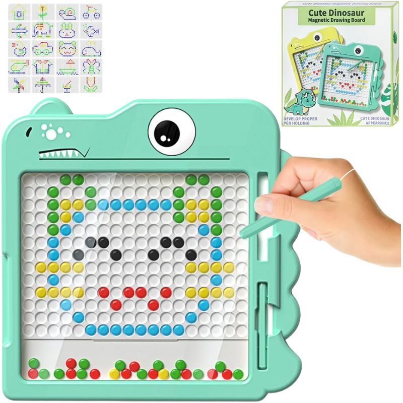 Cute Dinosaur Magnetic Drawing Board for Children, Travel Toy Doodle Board with Magnetic Pen and Beads, Magnetic Learning Toy for Boys and Girls