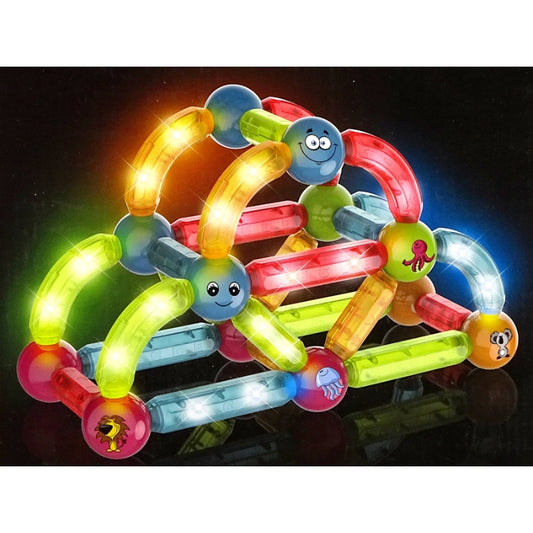 Children's Colorful Magnetic Sticks Blocks With Light Toy (52 Pcs)