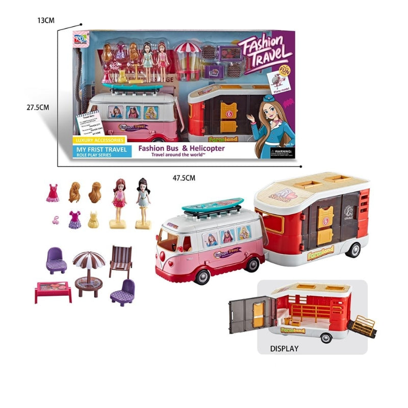 Fashion Travel Camping Van With Furniture Playset For Girls