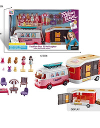 Fashion Travel Camping Van With Furniture Playset For Girls
