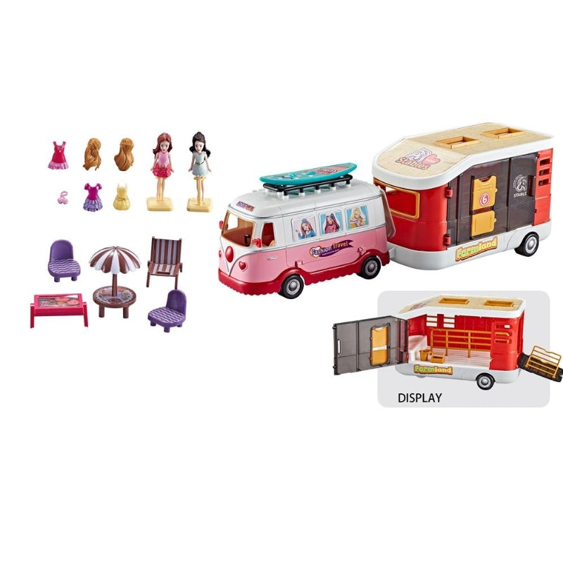 Fashion Travel Camping Van With Furniture Playset For Girls