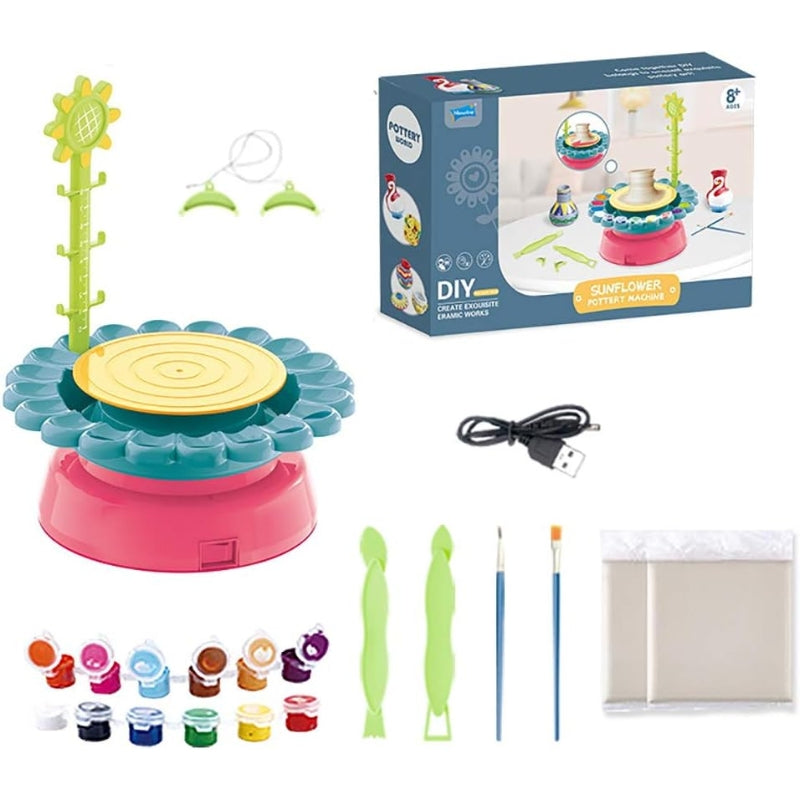 Rechargeable Sunflower Pottery Wheel Machine Clay Kit For Kids