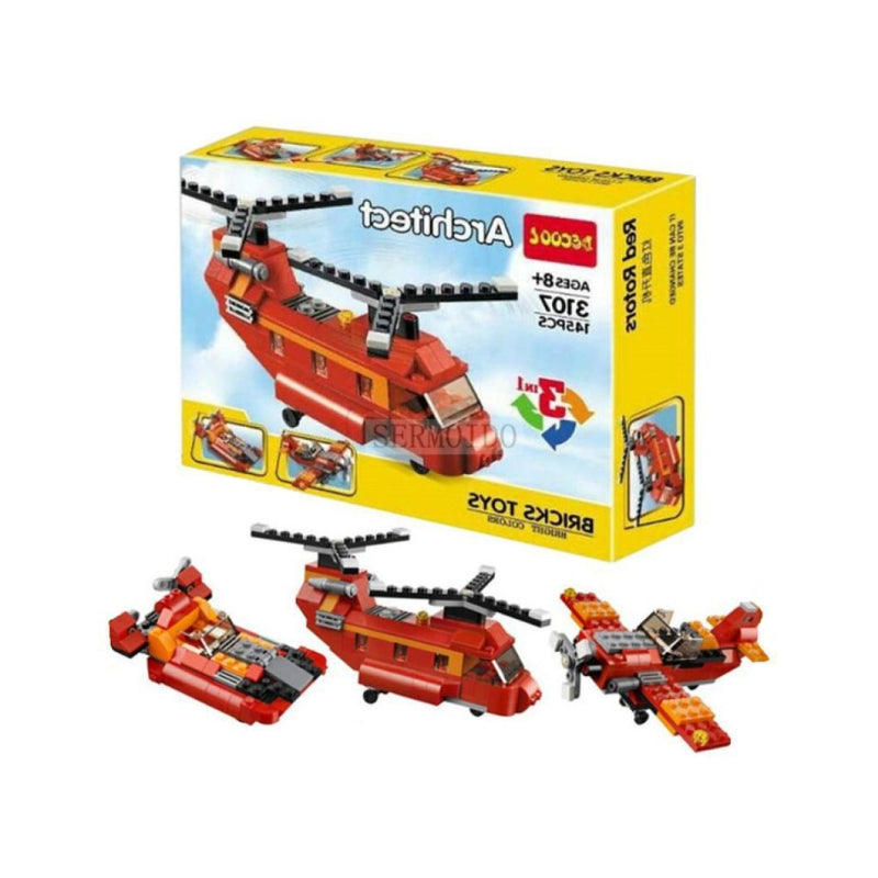 3 in 1 Architect Helicopter Brick Blocks Toy For Kids (145 Pcs)
