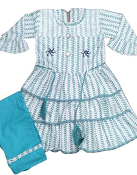 Cool Design Frock With Blue Trouser For Girls

