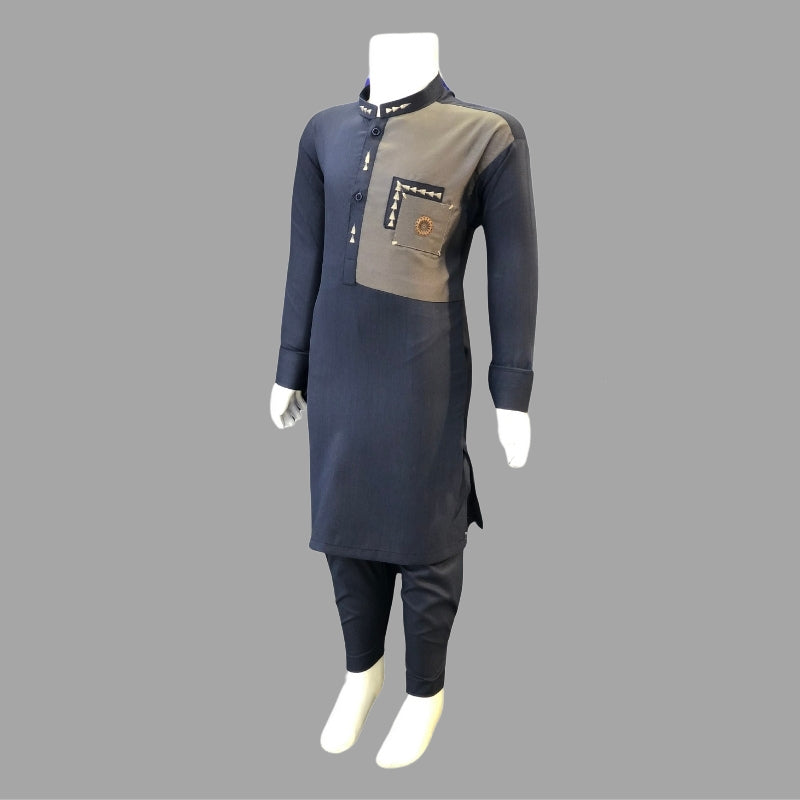 Polyester Triangle Design Shalwar Kameez With Front Pocket For Kids