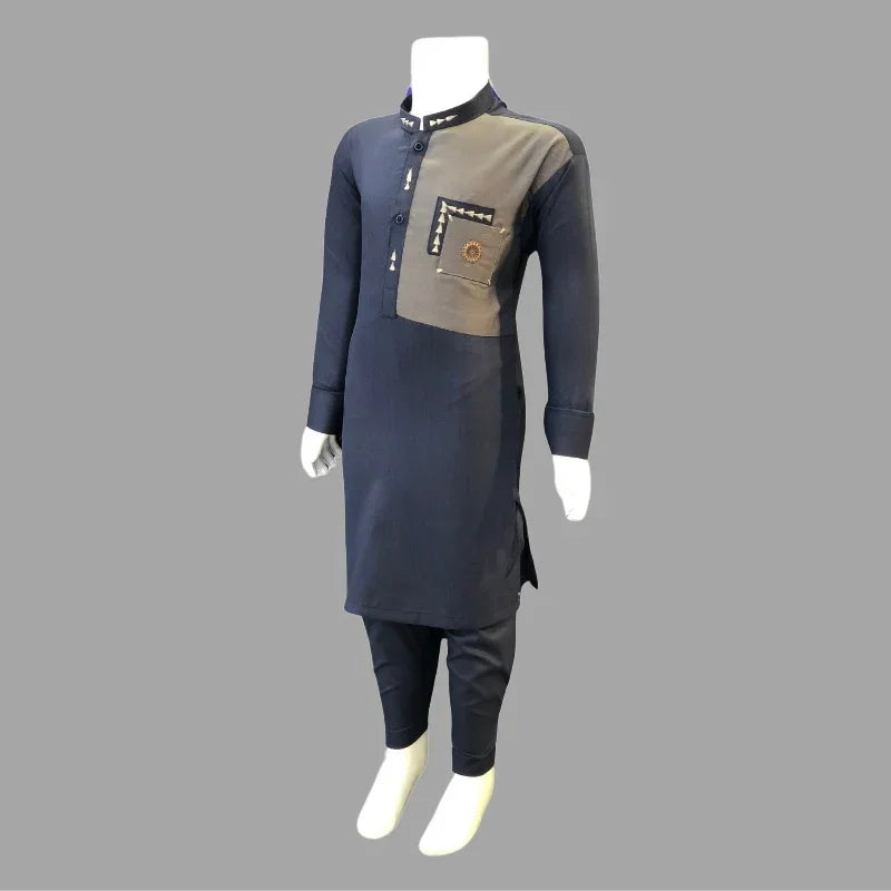 Polyester Triangle Design Shalwar Kameez With Front Pocket For Kids