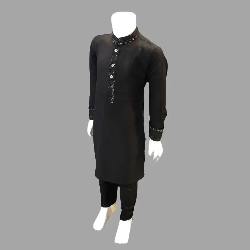 White And Black Contrast Kurta Pajama For Kids