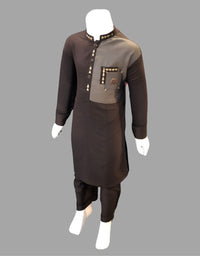 Polyester Triangle Design Shalwar Kameez With Front Pocket For Kids
