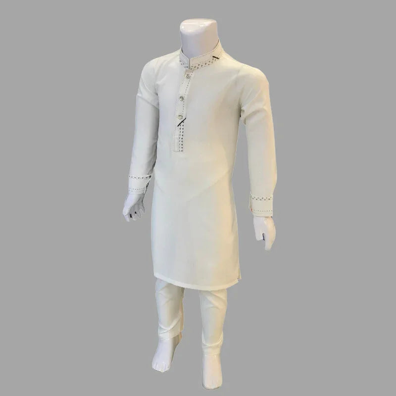 White And Black Contrast Kurta Pajama For Kids