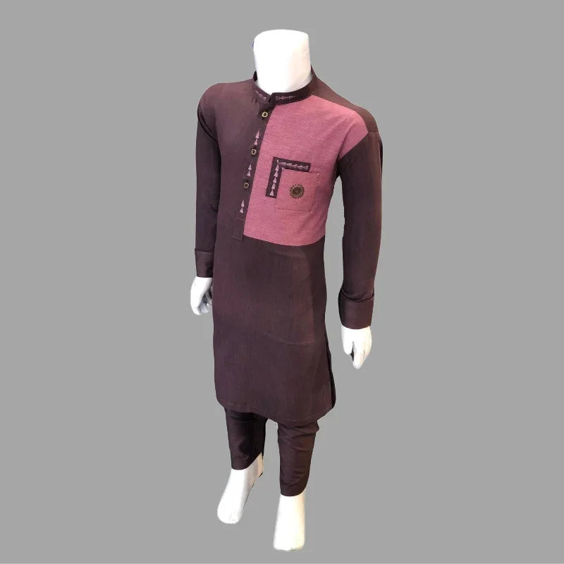Polyester Triangle Design Shalwar Kameez With Front Pocket For Kids