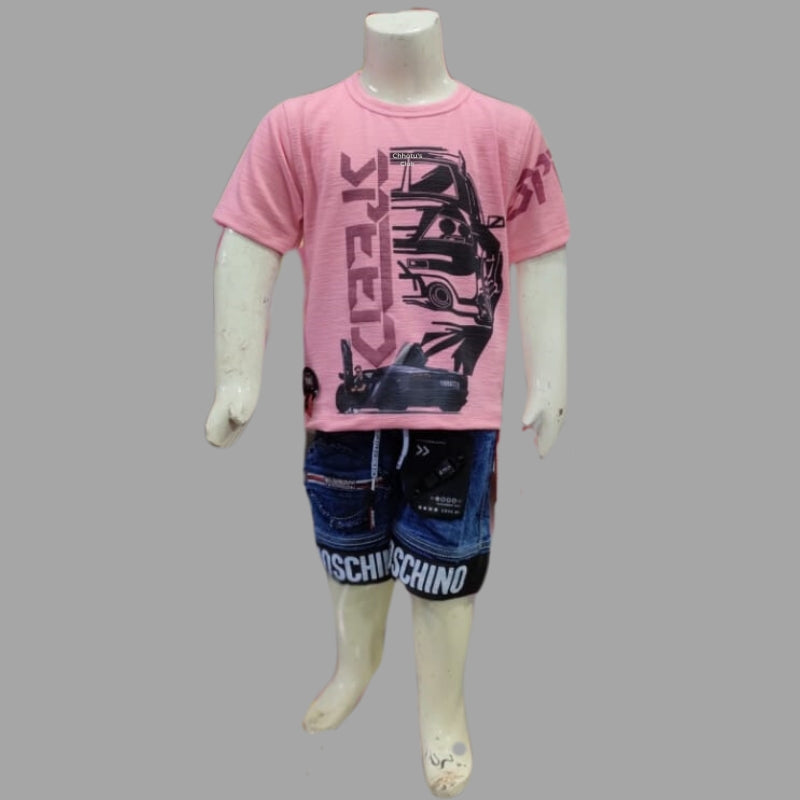 Cool Fabric T-Shirt With Short Jeans For Kids