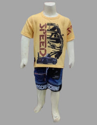 Cool Fabric T-Shirt With Short Jeans For Kids
