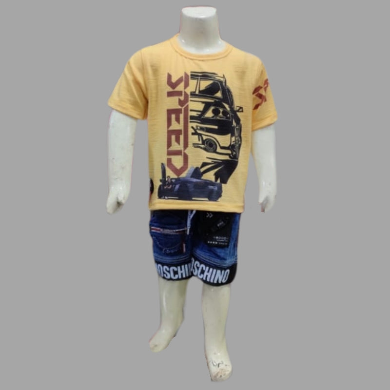 Cool Fabric T-Shirt With Short Jeans For Kids